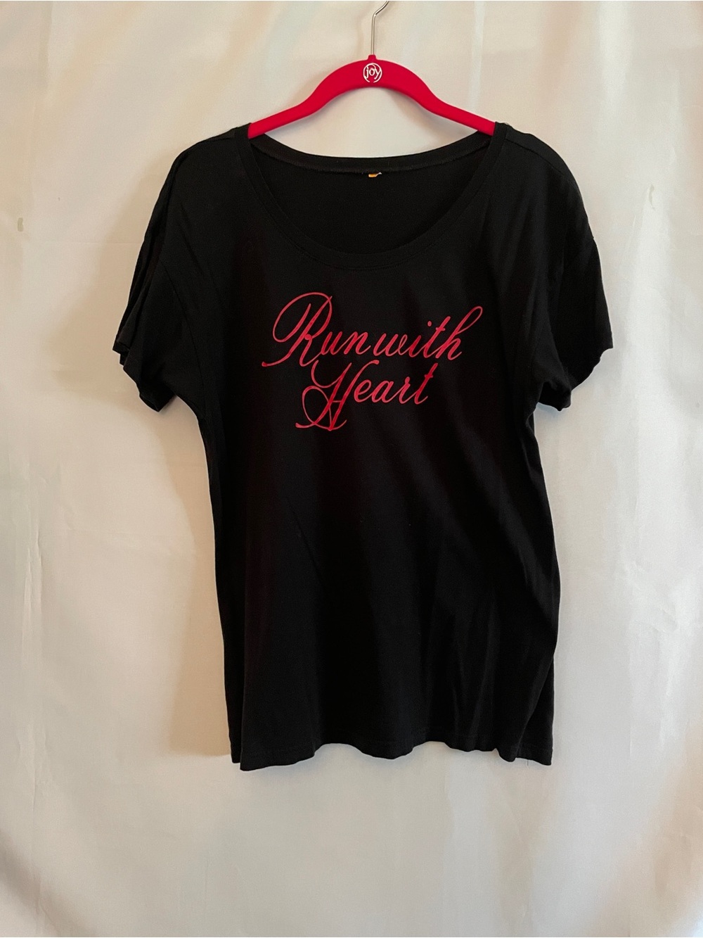 Run With Heart Script Tee - Black with Pink Lettering